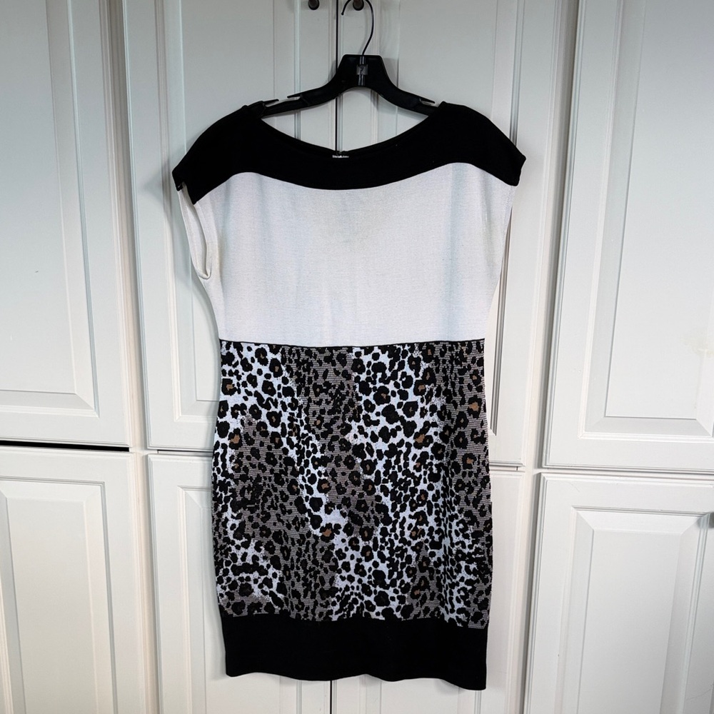 St. John Black and White Animal Print Mini Dress